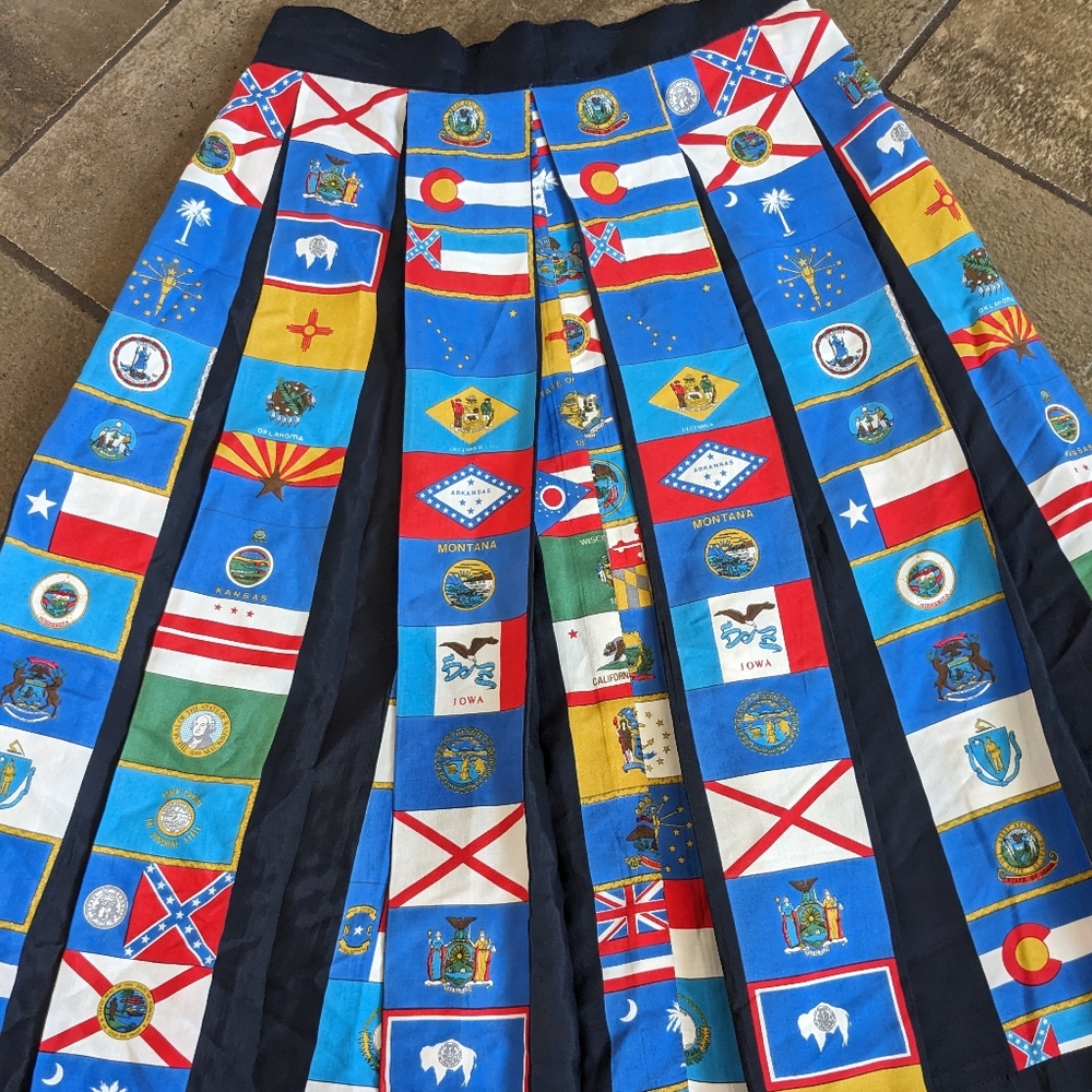 Vintage Rare Louis Feraud Pleated Midi State Flag Skirt Size 6 - Picture 4 of 12